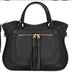 orYANY Sarah Whip Stitch Black Pebble Leather Satchel Shoulder Bag